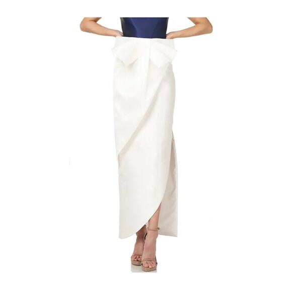Kay Unger Hailey Colorblock Sleeveless 3D Bow Side Slit Navy Ivory Dress Size 10 - Picture 6 of 15